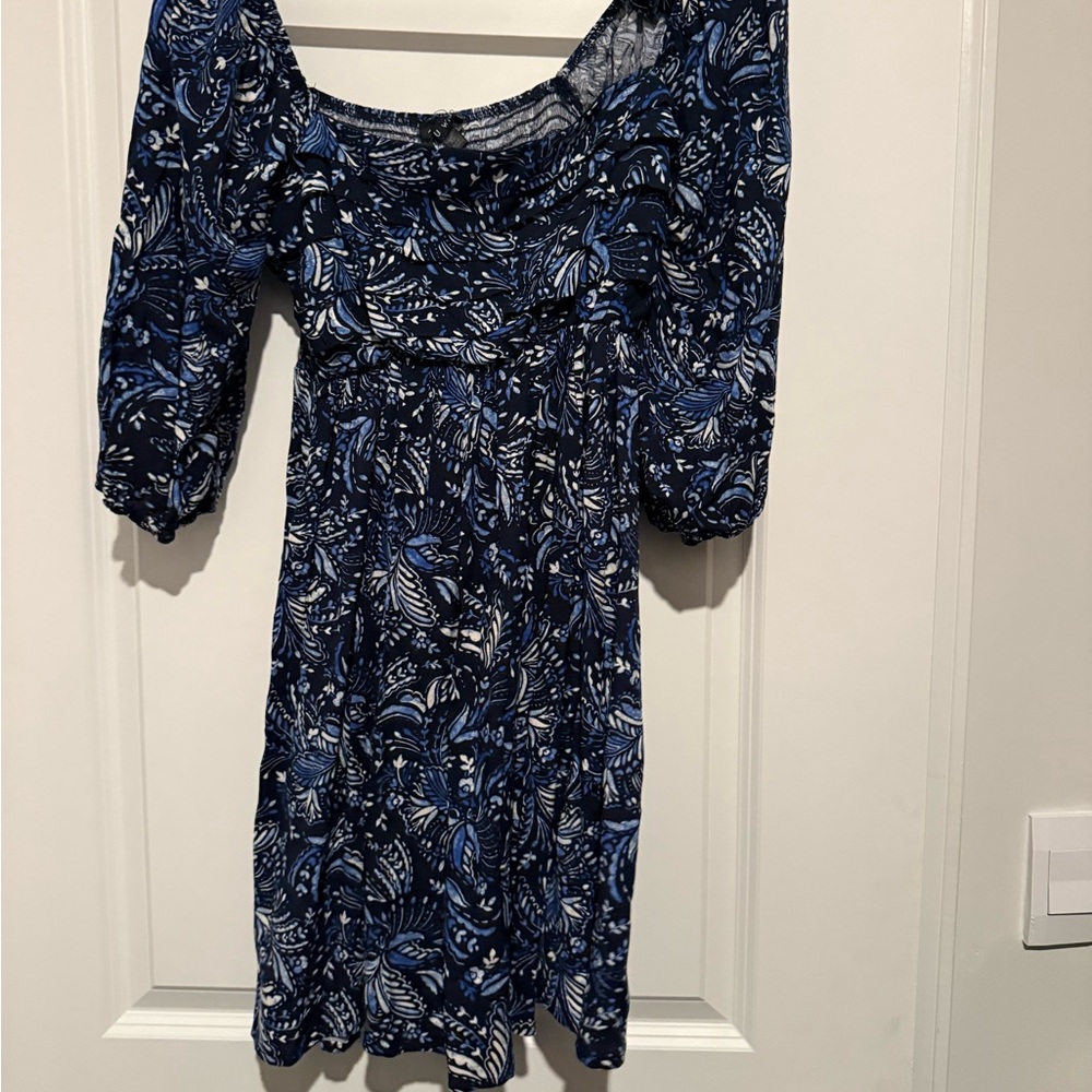 As U Wish Navy and White Floral Long Sleeve Dress